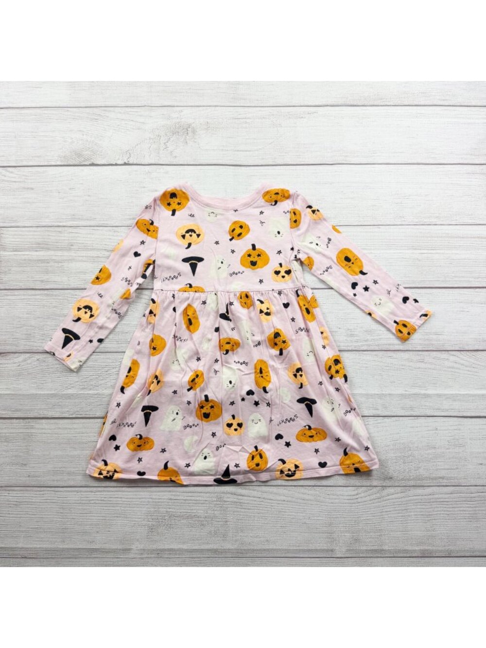 Old Navy Toddler Girls Halloween Long Sleeve Dress Pink Pumpkins Ghosts 4T